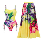 Completo Set Copricostume Elegante da Donna con Volant, Stampa Pittorica, per l'Estate, Sexy, con Body Senza Spalline e Gonna platinumshop