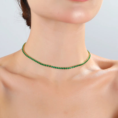 Collana a catena da tennis Hip Hop con zirconi cubici verdi stile misto CZ per donna Gioielli girocollo in oro 18 carati con smeraldi di cristallo per feste di strada