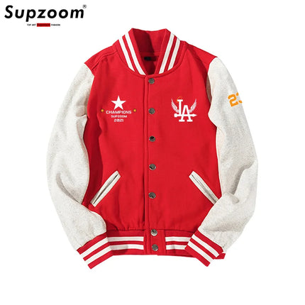 Supzoom New Arrival Letter Rib Sleeve Cotton Top Fashion Logo Single Breasted Casual Print Baseball Jacket Loose Cardigan Coat