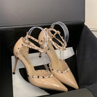 Sandali Donna alla Moda con Rivetti, Nuovo Stile Primavera 2026, Tacchi Alti con Cinturino Sottile, Eleganti Décolleté Color Nude per Estate Autunno platinumshop