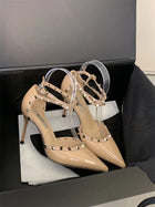 Sandali Donna alla Moda con Rivetti, Nuovo Stile Primavera 2026, Tacchi Alti con Cinturino Sottile, Eleganti Décolleté Color Nude per Estate Autunno platinumshop