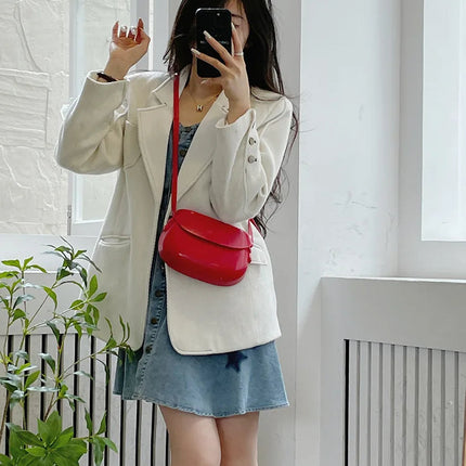 Womens Small Messenger Bag Solid PU Leather Shiny Shoulder Bag Fashion Saddle Bags Flip Buckle Phone Coin Purse Lipstick Storage PlatiNum