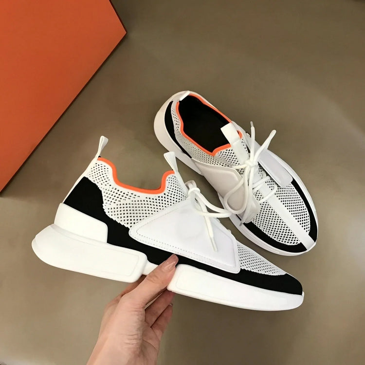 Black White Color Block Mesh Sneakers Unisex for Men Women