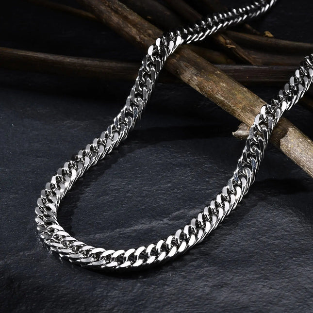 Chunky Miami Cuban Chain Necklaces for Men Women,Silver Color Stainless Steel Metal Chain Collar,Basic Classic Jewelry Gift PlatiNum