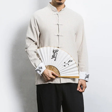 Nuovo gru ricamo top abbigliamento tradizionale cinese per uomo camicie vintage in lino a mezza manica colletto Madarin solido Hanfu Kungfu