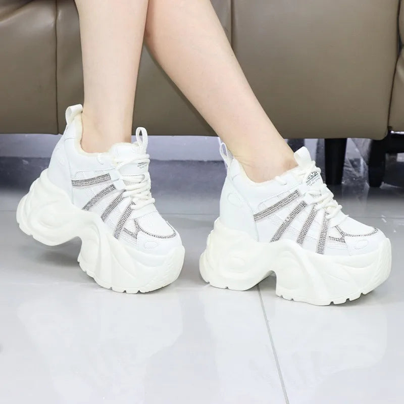 Women's 12cm Invisible Heel Winter Boots - Thick 10cm Fleece-Lined Sneakers Warm Cotton Shoes for Cold Weather Snow boots