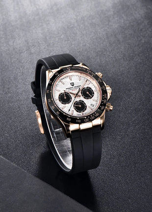 Nuovo Orologio da Uomo PAGANI DESIGN Cronografo di Lusso in Oro Rosa, Quadrante Blu Ghiaccio 40mm, Vetro Zaffiro, Impermeabile 100M, Cinturino in Gomma, Orologio Sportivo Maschile + CONFEZIONE REGALO
