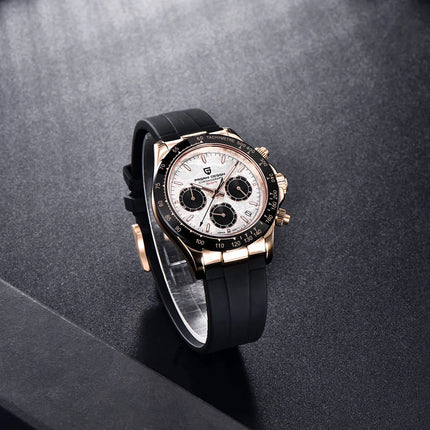 Nuovo Orologio da Uomo PAGANI DESIGN Cronografo di Lusso in Oro Rosa, Quadrante Blu Ghiaccio 40mm, Vetro Zaffiro, Impermeabile 100M, Cinturino in Gomma, Orologio Sportivo Maschile + CONFEZIONE REGALO