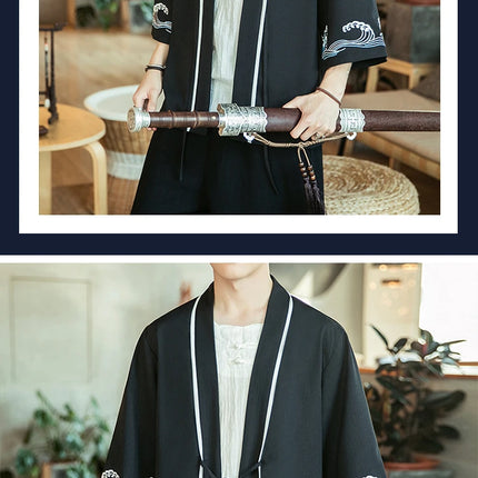 Japan Samurai Shirt uomo ricamato Kimono giapponese manica corta Cardigan uomo estate sottile moda Casual Yukata Cardigan Top uomo