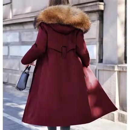 Women Cotton coat Winter Jacket Female thick warm Parkas hooded Outwear large sizeInner liner removable fur over knee Overcoat
