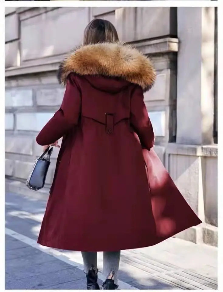 Women Cotton coat Winter Jacket Female thick warm Parkas hooded Outwear large sizeInner liner removable fur over knee Overcoat