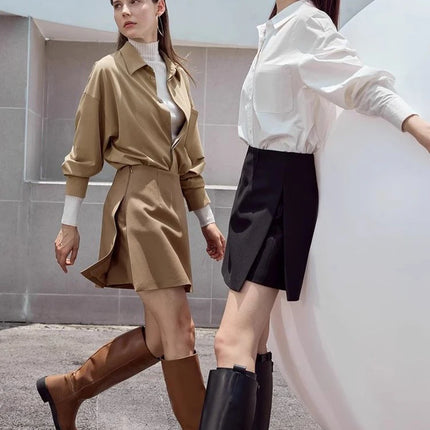 Gonne casual semplici da donna, stile coreano, a vita alta, per l'ufficio, da pendolare, a trapezio, tinta unita, abbinabili a tutto, gonne femminili