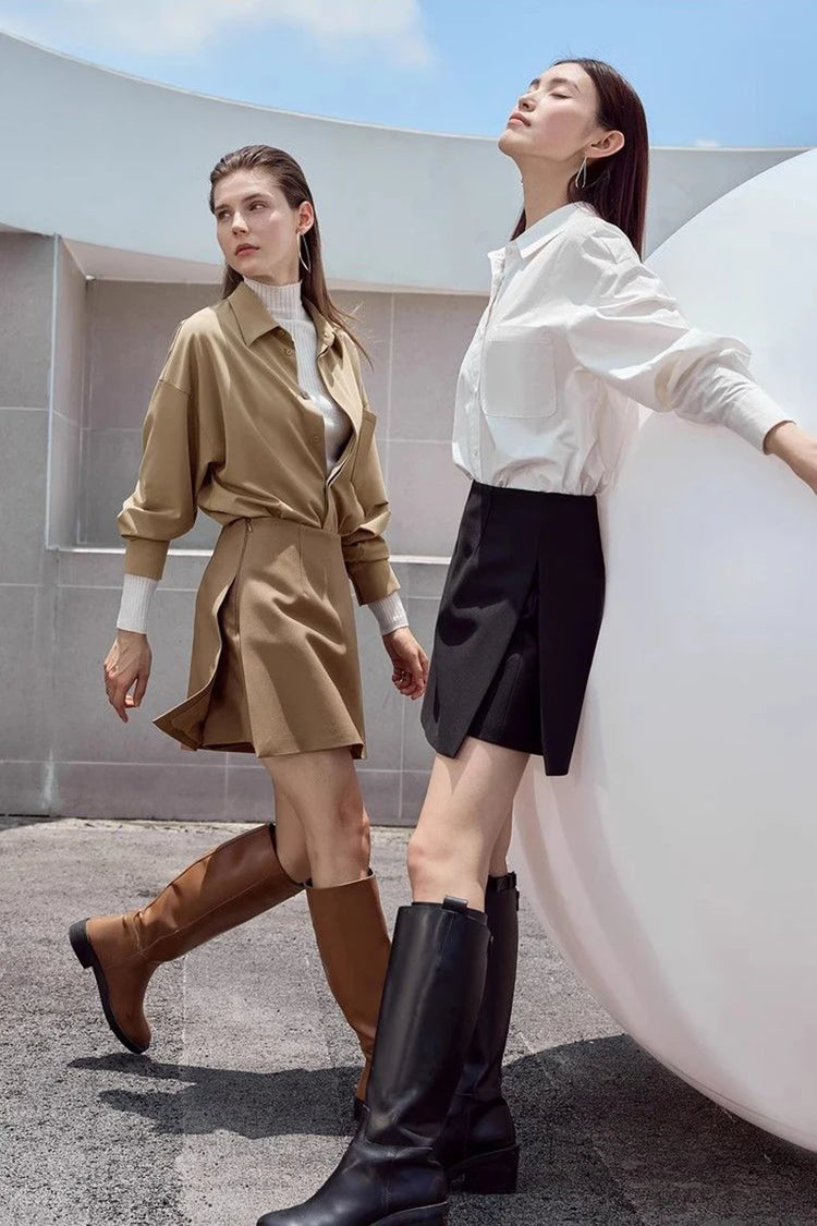 Gonne casual semplici da donna, stile coreano, a vita alta, per l'ufficio, da pendolare, a trapezio, tinta unita, abbinabili a tutto, gonne femminili