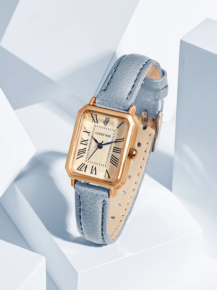 LUCKY FOX 2 pezzi confezione regalo di lusso leggera set braccialetto orologio orologio al quarzo quadrato da donna semplice e alla moda regalo del festival Reloj platinumshop
