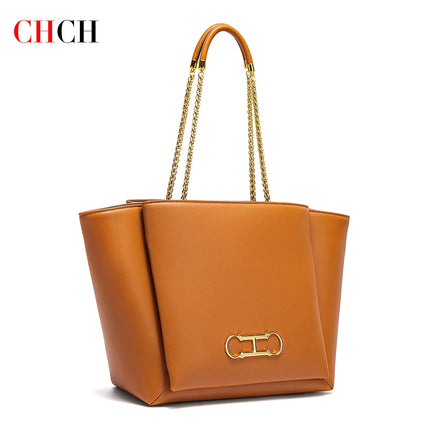 CHCH Women's Tote Bag 2026 Spring New Brown Magnetic Buckle Storage Bag Large Capacity Commuter Chain Bag PlatiNum