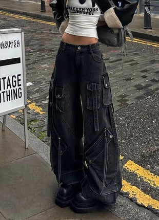 2024 stile punk Y2K streetwear lavato nero baggy cargo jeans pantaloni per le donne abiti firmati pa