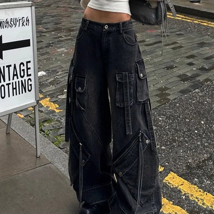 2024 stile punk Y2K streetwear lavato nero baggy cargo jeans pantaloni per le donne abiti firmati pantaloni da donna a gamba larga Ropa Mujer