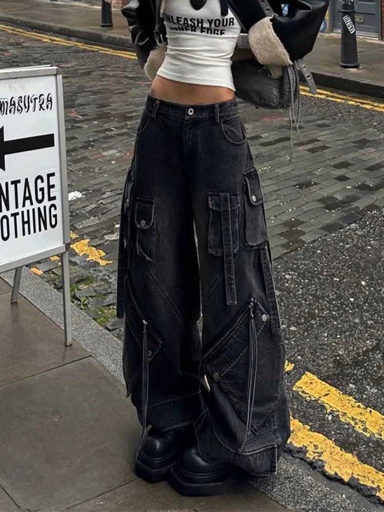2024 stile punk Y2K streetwear lavato nero baggy cargo jeans pantaloni per le donne abiti firmati pa
