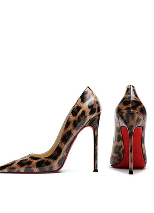 2025 New High Heels Women's Thin Heel French Sexy Leopard Pattern Internet Red Single Shoe 12CM Large Widening Thin Heel PlatiNum