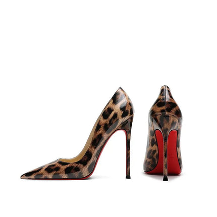 2025 New High Heels Women's Thin Heel French Sexy Leopard Pattern Internet Red Single Shoe 12CM Large Widening Thin Heel PlatiNum