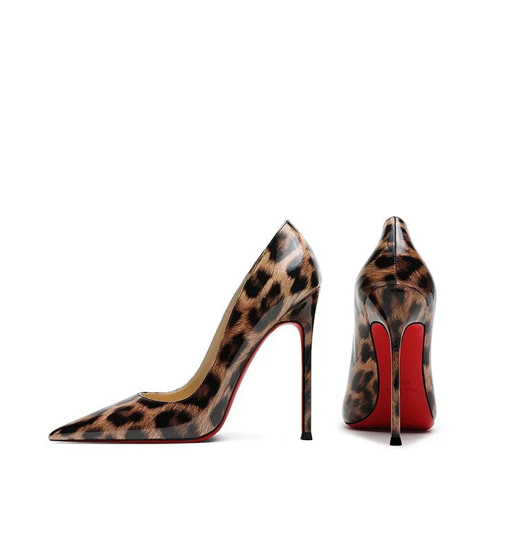 2025 New High Heels Women's Thin Heel French Sexy Leopard Pattern Internet Red Single Shoe 12CM Large Widening Thin Heel PlatiNum