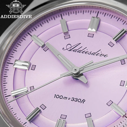 ADDIESDIVE New Men Watch Purple VH31 Quartz Wristwatch Diving 100m Waterproof BWG9 Luminous  316L Stainless Steel 36mm Watches