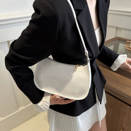 Retro Solid Color PU Leather Shoulder Underarm Bag Women's Fashion Handbags Casual Hobos Purses and Handbag Ladies Hand Bags PlatiNum