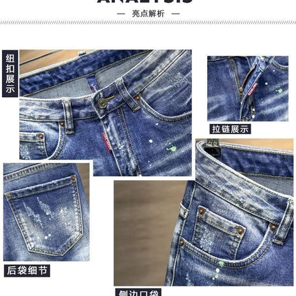 Spring and Autumn New Fashion Trend Ripped Retro Straight Leg Blue Jeans Men's Casual Loose Comfortable Breathable Denim Pants PlatiNum