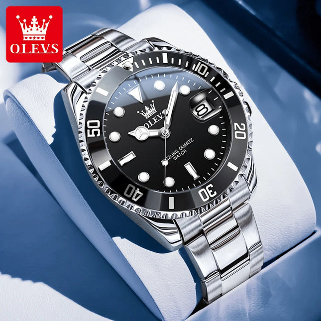 OLEVS Orologi da uomo Trend Luxury Cinturino in acciaio pregiato Grande data Orologio da polso al quarzo di marca originale per uomo Impermeabile luminoso 5885 Nuovo platinumshop