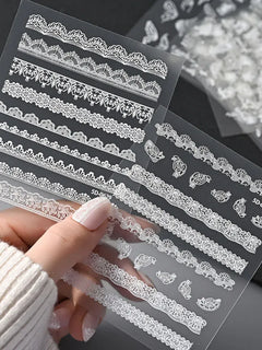 2pcs Y2K White Lace 5D Nail Art Stickers White Embossed Flowers Petals Elegant French Decals Wedding Nails Manicure Decorations