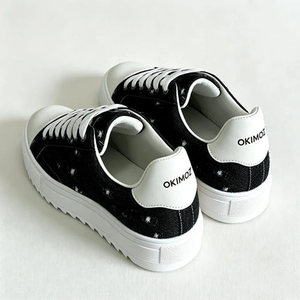 Okimoz Men Height Increasing Distressed Ripped Platform Canvas Sneakers Autumn Winter Low Top Lace Up Casual Campus Daily Skate