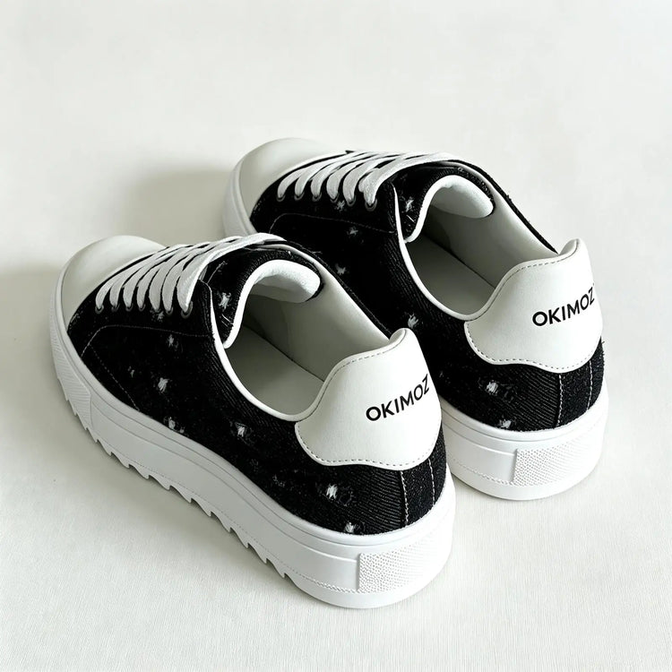 Okimoz Men Height Increasing Distressed Ripped Platform Canvas Sneakers Autumn Winter Low Top Lace Up Casual Campus Daily Skate
