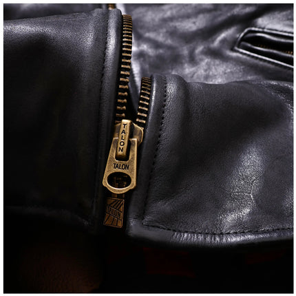 Genuine Leather Jacket Men Black Biker Coat Warm Windproof Snap Collar Zip Pockets Vintage Motorcycle Jacket Autumn Winter