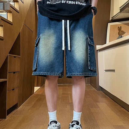 Pantaloncini di jeans cargo da uomo estivi Baggy dritti Moda Casual Pantaloni corti a gamba larga Tasca grande Jeans corti per vacanze al mare Uomo