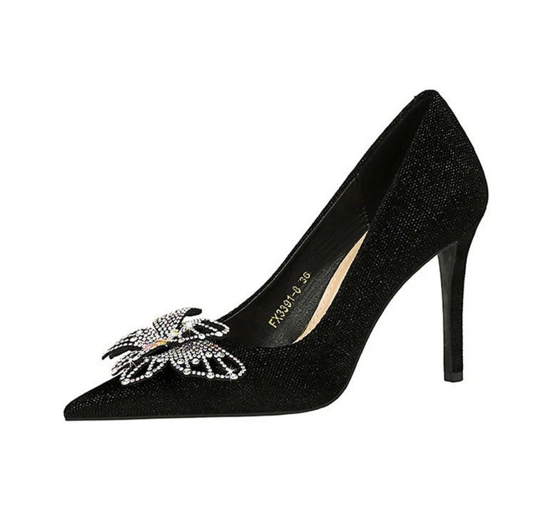 Tacchi sottili in pelle scamosciata stile europeo americano di lusso leggero ed elegante per banchetti Scarpe da donna con grandi fiocchi alla moda con tacchi altissimi