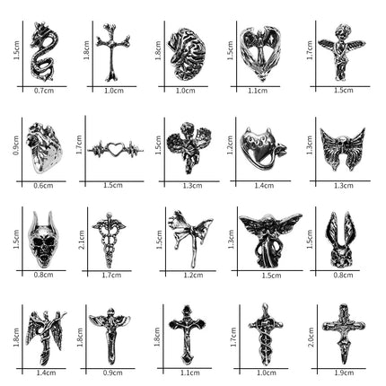 20pcs Style Mix Halloween Nail Art Charm Silver Cross Retro 3D Nail Decoration for Manicure DIY Design Metal Accessories Parts