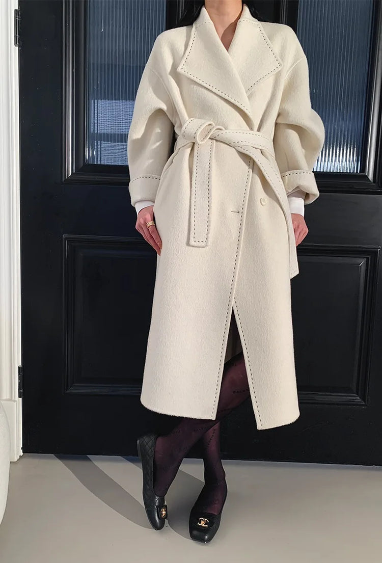New Solid Korean Style Women Wool Coat Arch Needle Large Neck Versatile Fashion Texture Double Sided Trench Coats Female Winter