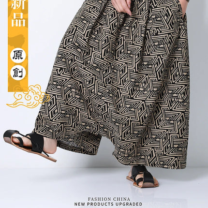 Pantaloni stile cinese uomo retrò Casual gamba larga pantaloni larghi Crossover cotone lino nuovi pantaloni grafici da uomo pantaloni Hip Hop M-5XL