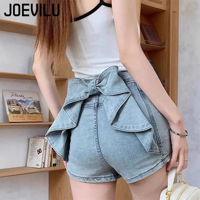 Women's Y2K Sexy Denim Shorts Petite High Waist Hip Lifting Shorts Slim Summer Hot Pants with 3D Bow Personality Detail