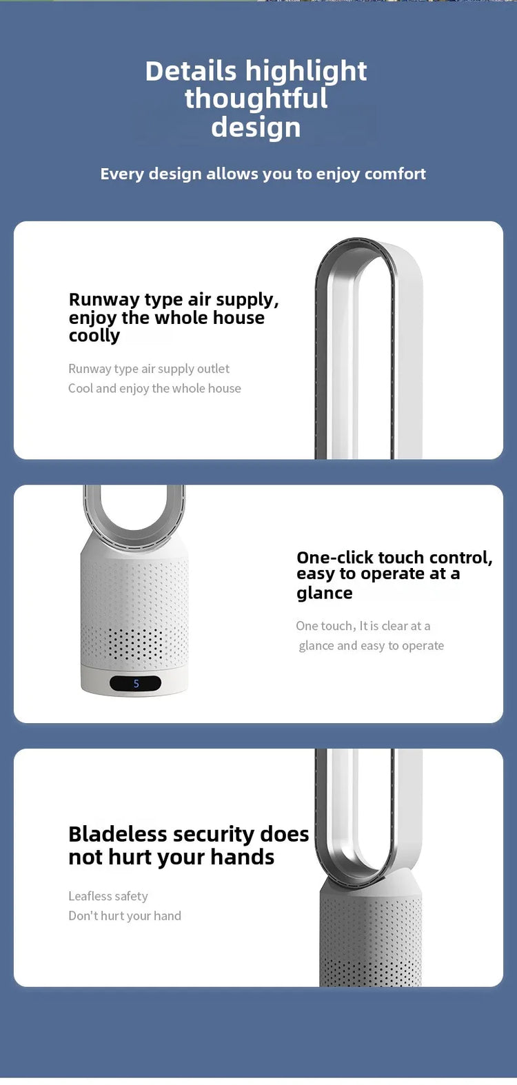 NUOVO Ventilatore Senza Pale 2026 per Purificazione dell'Aria Domestica, Circolazione Ultra Silenziosa, Ventilatore a Torre per Dormitorio
