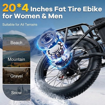 UNIVERCYCLE B3 MARTE Bici elettrica pieghevole, motore 350W potente 25 km/h, 48V 13Ah, doppia sospensione, pneumatici larghi 20×4 pollici Chaoyang, autonomia 45-80 km, per adulti
