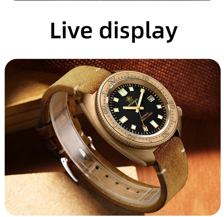 ADDIESDIVE Automatic Watch Men Luxury Bronze Watches Sapphire Super C3 Luminous 200m Waterproof Dive 8215 Mechanical Wristwatch