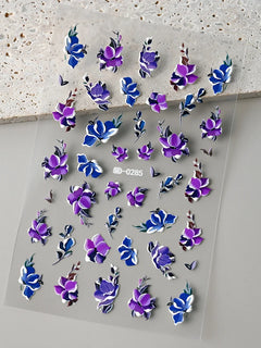 1Pc 3D Lavendar Flowers Stickers for Nails Spring Sakura Floral Leaves Self-Adhesive Sliders Decals Art Manicure for Decoration
