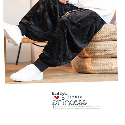 Pantaloni da uomo stile cinese retrò allentato drago scuro stampa pantaloni a gamba larga Kung Fu Tai Chi pantaloni casual tradizionali taglie forti 5XL
