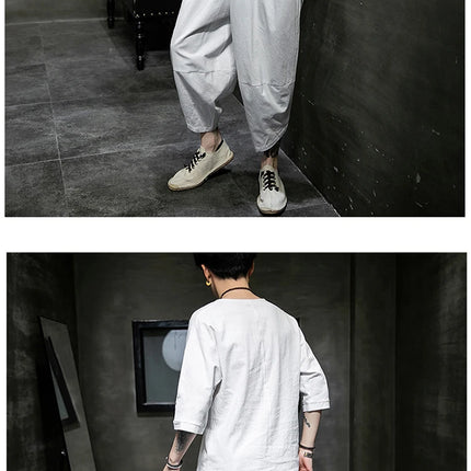 Stile giapponese due pezzi t-shirt pantaloni uomo uomo abiti Kimono maniche corte giappone Harajuku Yukata Cardigan Costume top pantaloni