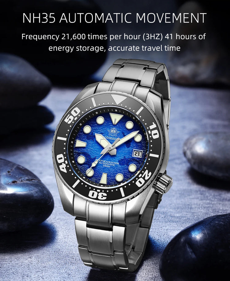 ADDIESDIVE Watches For Men Sapphire Luxury NH35 Mechanical Wristwatch 200m Waterproof Ceramic Bezel BGW9 Luminous Diving Watch