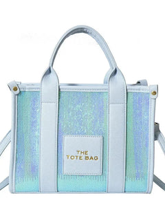 Sequins Top-Handle Bags Fashion PU Leather Shoulder Bag Large Capacity Travel Handbag Women Trendy Casual Satchel Tote Purse