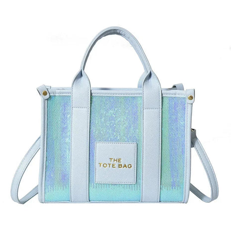 Sequins Top-Handle Bags Fashion PU Leather Shoulder Bag Large Capacity Travel Handbag Women Trendy Casual Satchel Tote Purse PlatiNum