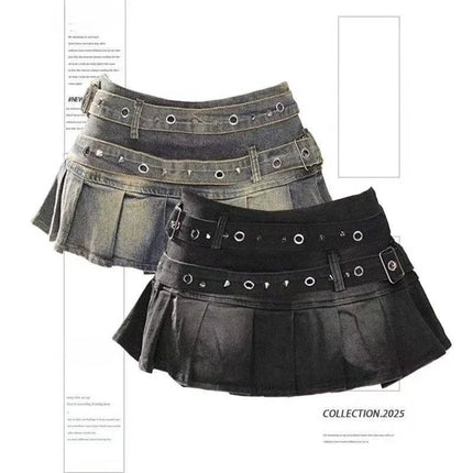 Damen-Vintage-Y2K-Jeans-Minirock der 90er-Jahre, Nietengürtel, sexy, A-Linie, für den täglichen Sommergebrauch, Neue Kollektion 2026