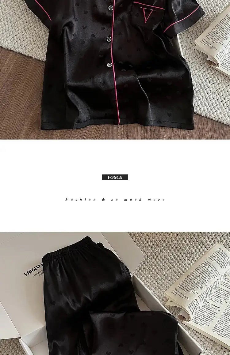 Pigiama floreale da donna della nuova estate Ragazze Estate Piccoli pantaloni freschi a maniche corte Abito da casa in raso di seta ghiacciata Foto reali platinumshop